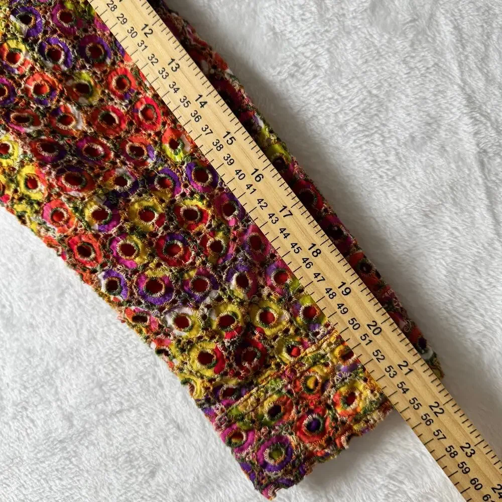 Chico’s Embroidered Jacket Size 3 Colorful Floral Textured Button Front Boho - Picture 8 of 11